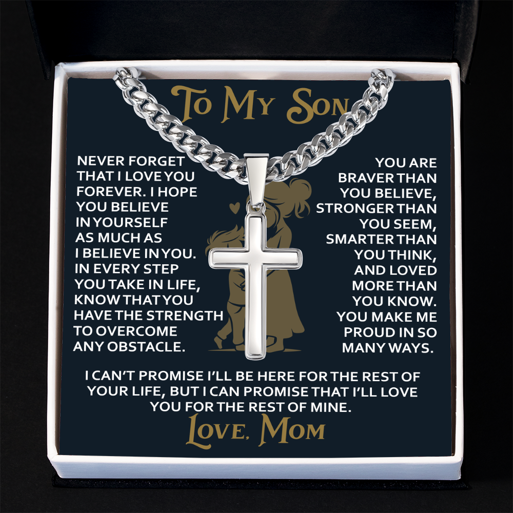 To My Daughter Gift From Mom Mama Mother - Artisan Cross with Cuban Link Chain for Birthday Christmas Back to School or Special Occasion