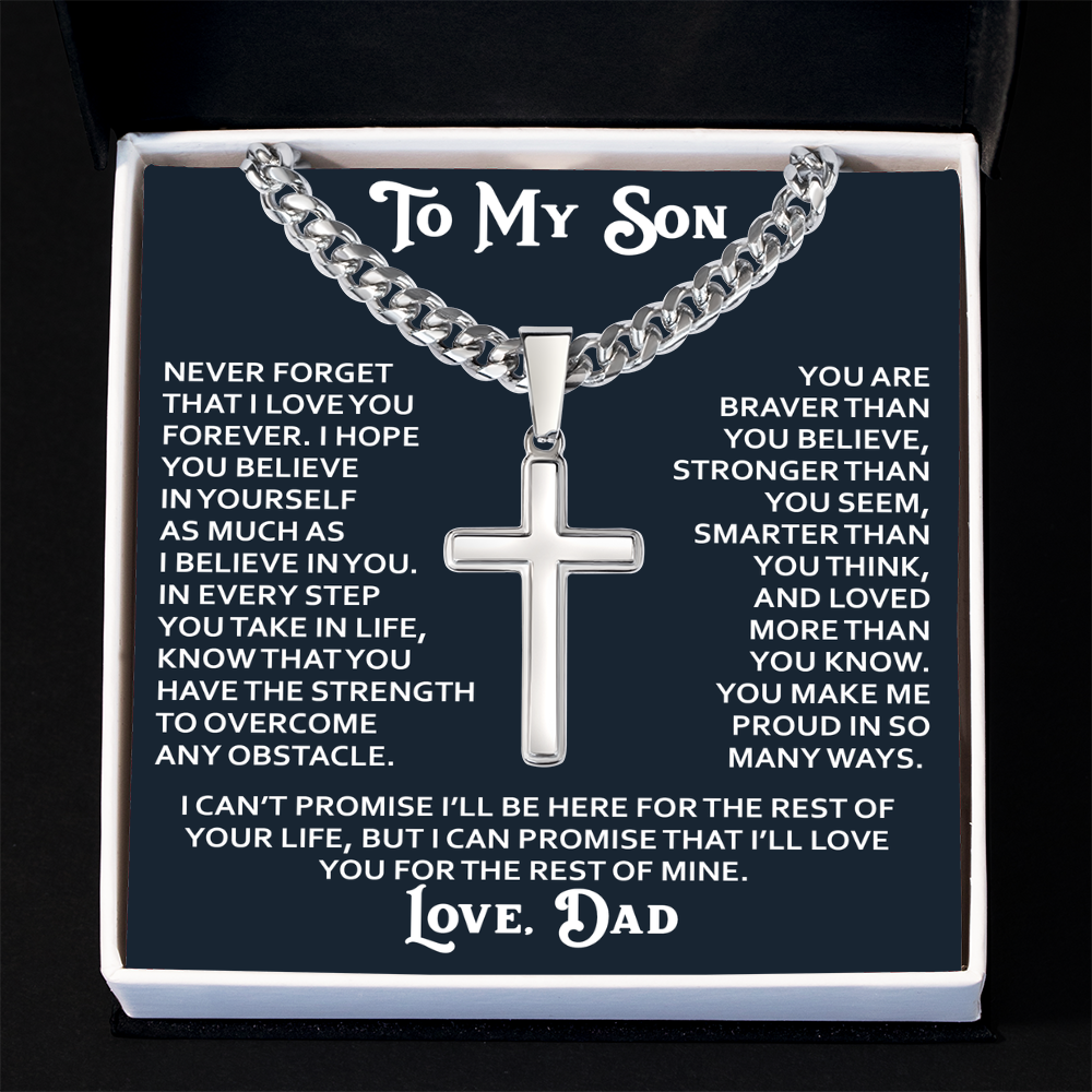 To My Son Artisan Cross with Cuban Link Chain - Birthday Gift from Dad Father Heartfelt Jewelry