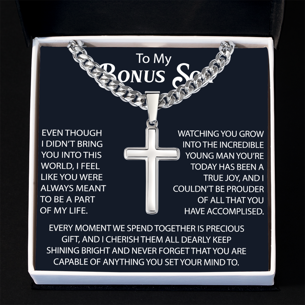 To My Son Artisan Cross with Cuban Link Chain Gift from Dad Father - Unique Present for Graduation, Birthday, Christmas or any Special Occasion.