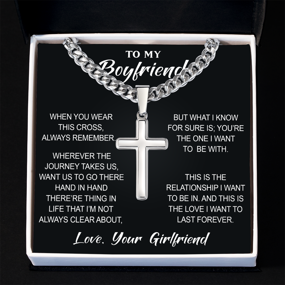 Artisan Cross with Cuban Link Chain for Boyfriend, Gift from Partner, Girlfriend, Soulmate -  Birthday, Valentine Present.