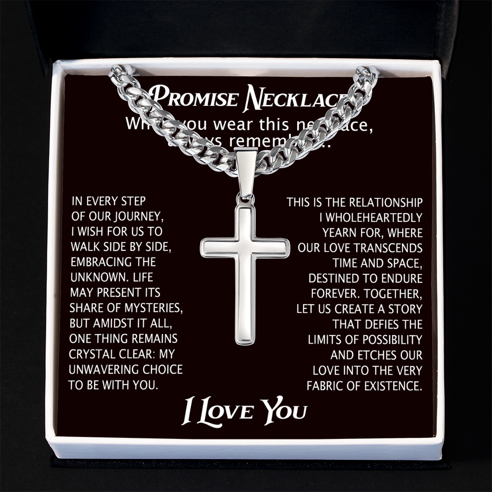 To My Man Artisan Cross with Cuban Link Chain for Him, Promise Necklace Gift For Boyfriend, Husband Christmas Gift For Him From Girlfriend Or Wife