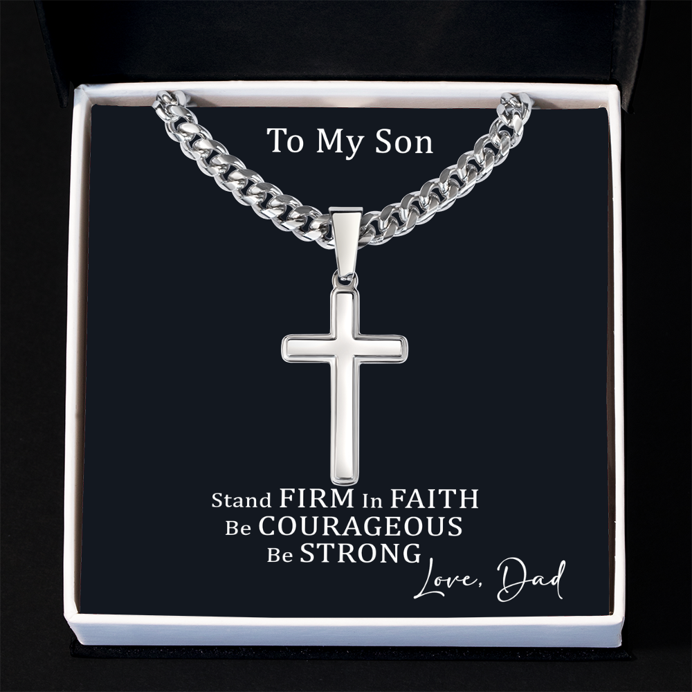 Cross Necklace with Cuban link Chain and Meaningful Keepsake Card - Ready To Give Gift In Box.