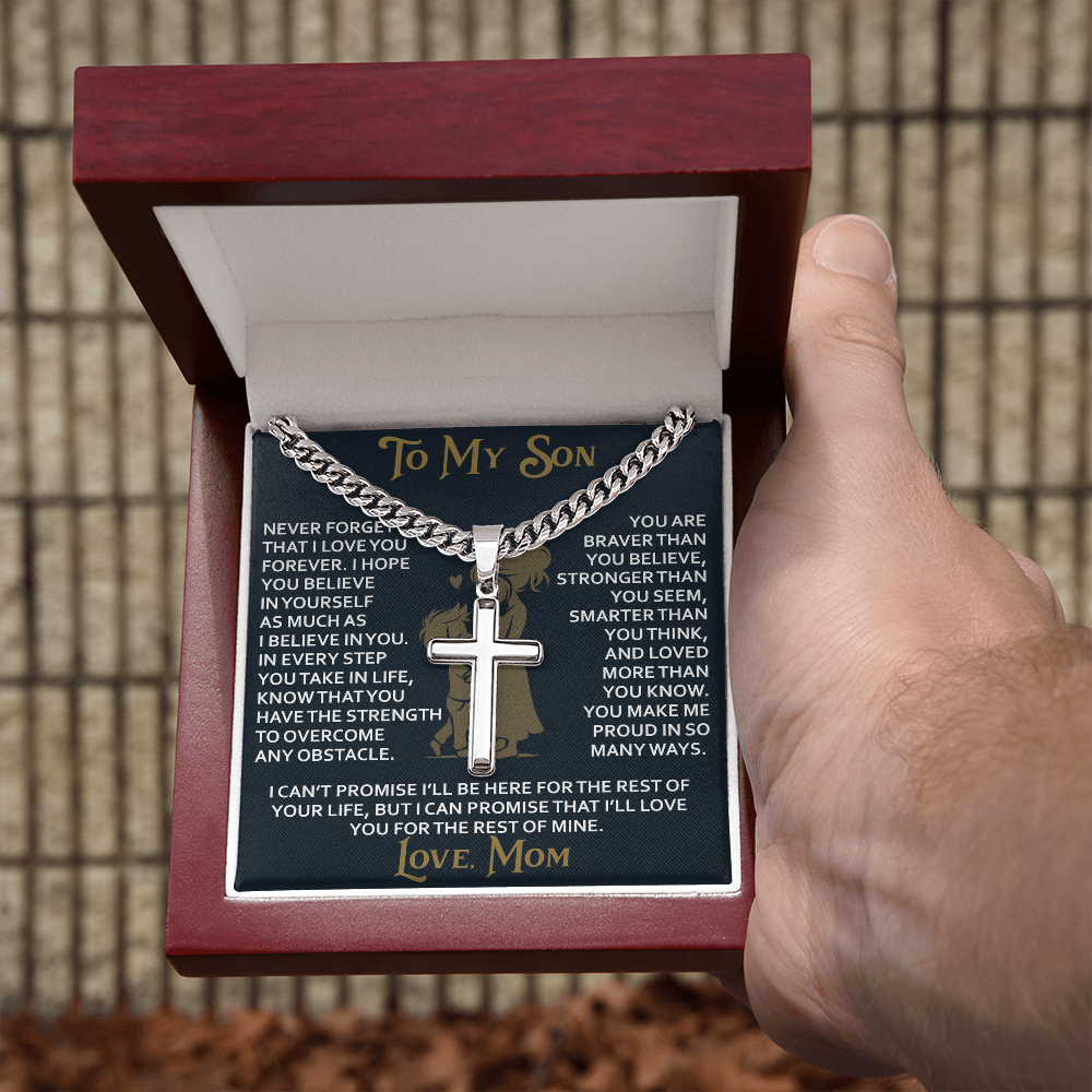 To My Daughter Gift From Mom Mama Mother - Artisan Cross with Cuban Link Chain for Birthday Christmas Back to School or Special Occasion