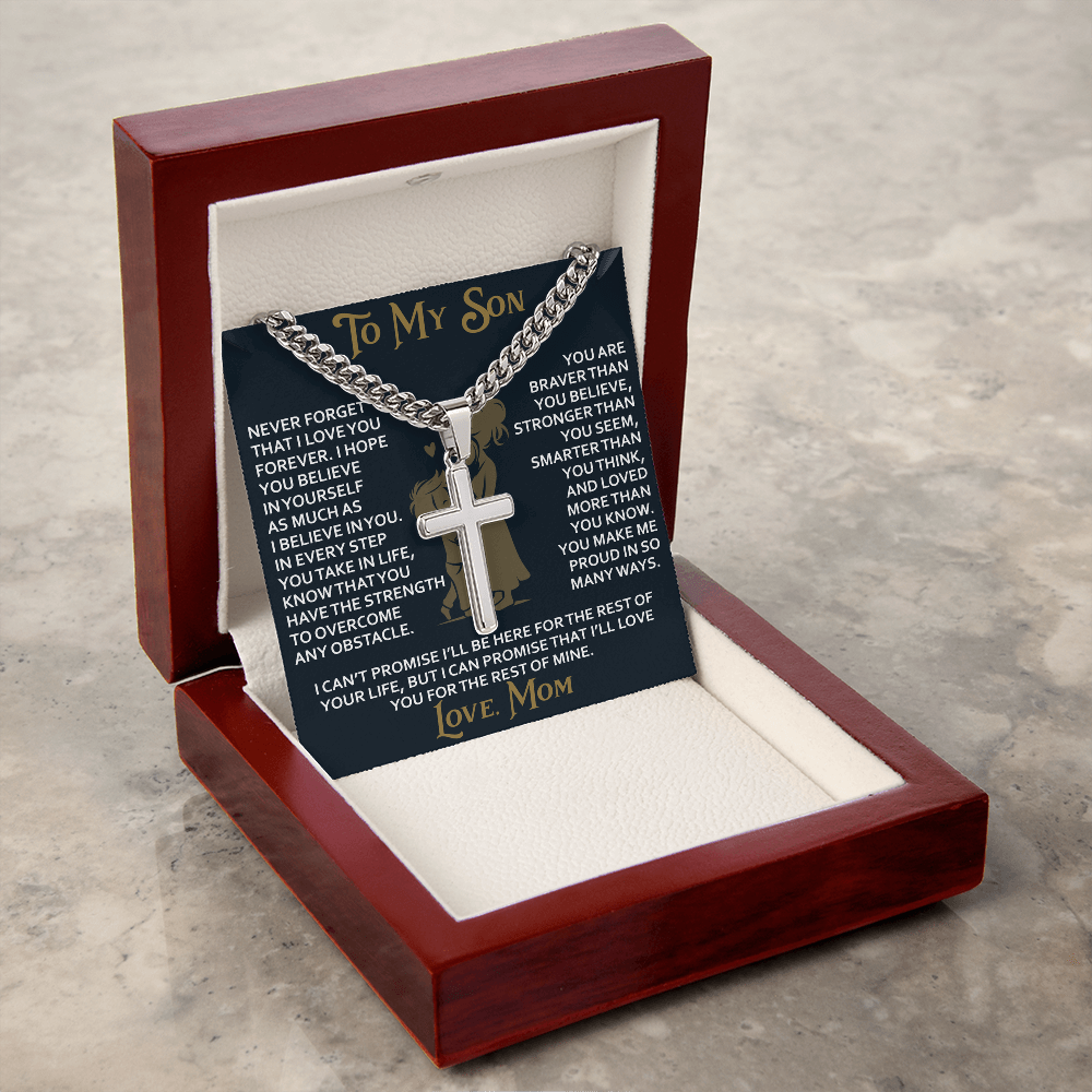 To My Daughter Gift From Mom Mama Mother - Artisan Cross with Cuban Link Chain for Birthday Christmas Back to School or Special Occasion