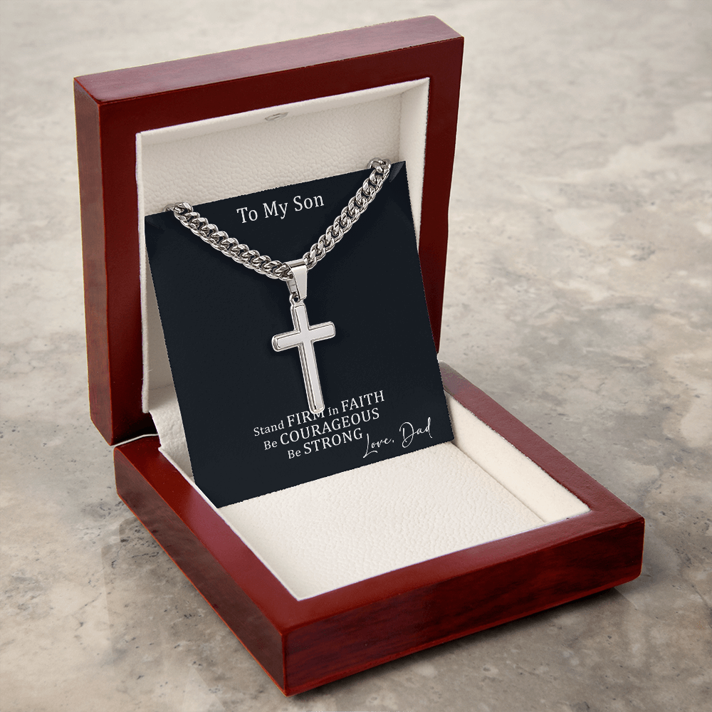 Cross Necklace with Cuban link Chain and Meaningful Keepsake Card - Ready To Give Gift In Box.