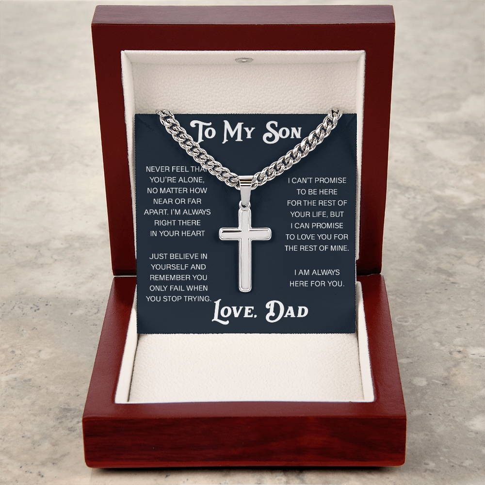To My Son Artisan Cross with Cuban Link Chain - Christian Faith Gift From Dad Inspirational Jewelry