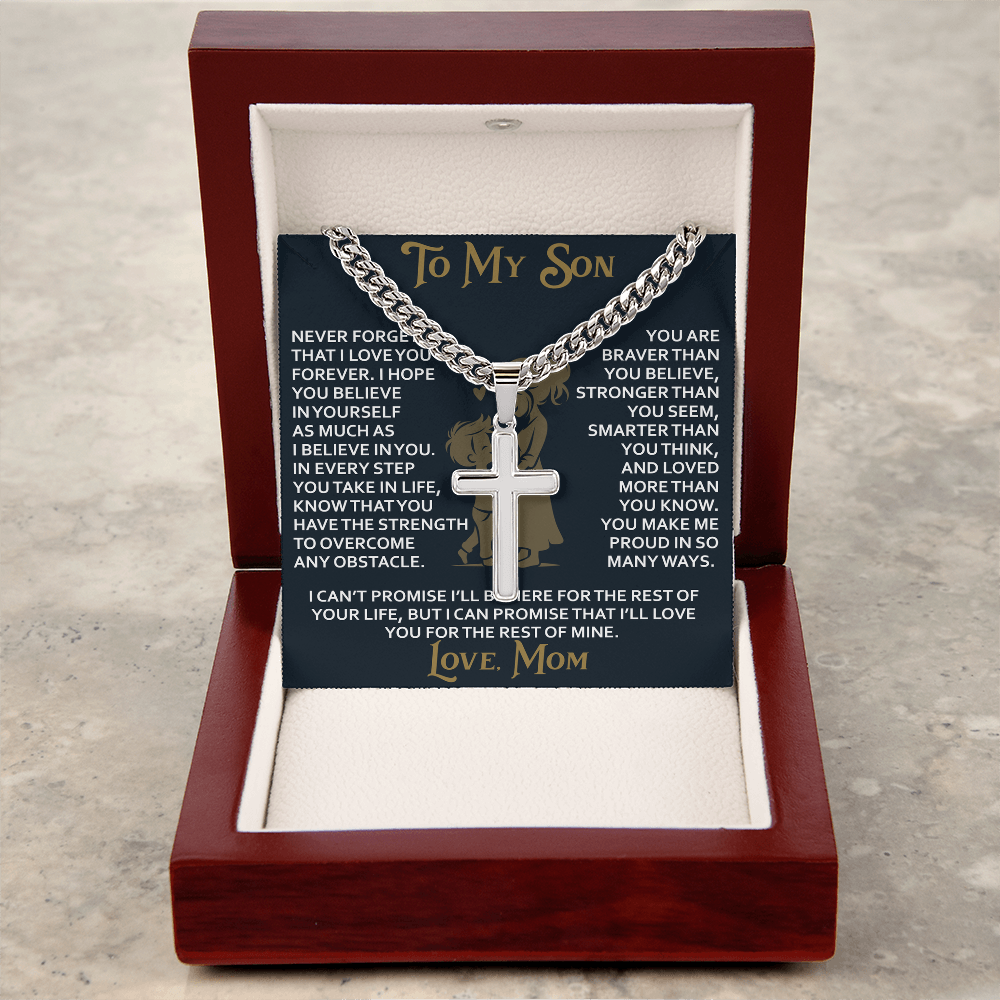 To My Daughter Gift From Mom Mama Mother - Artisan Cross with Cuban Link Chain for Birthday Christmas Back to School or Special Occasion
