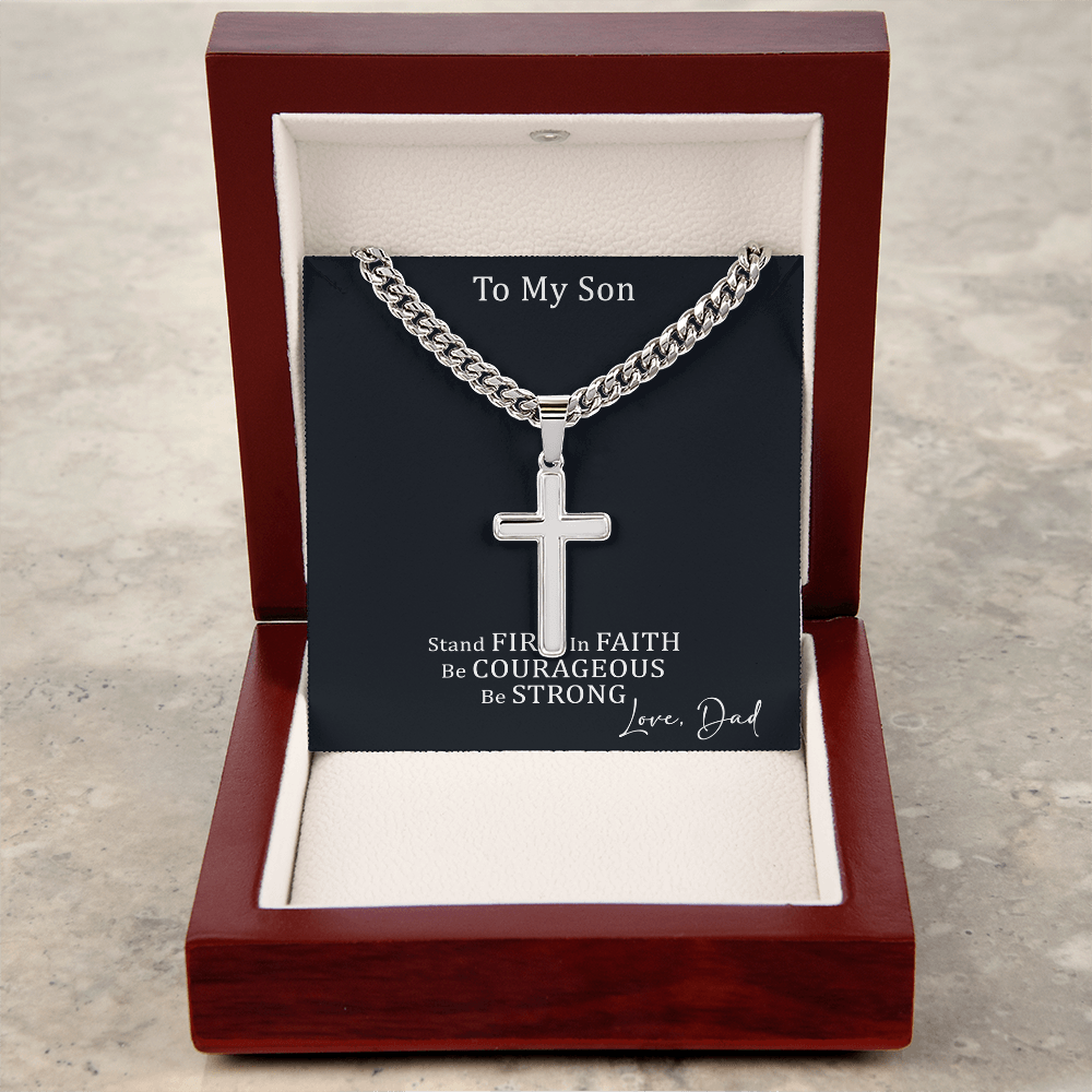 Cross Necklace with Cuban link Chain and Meaningful Keepsake Card - Ready To Give Gift In Box.