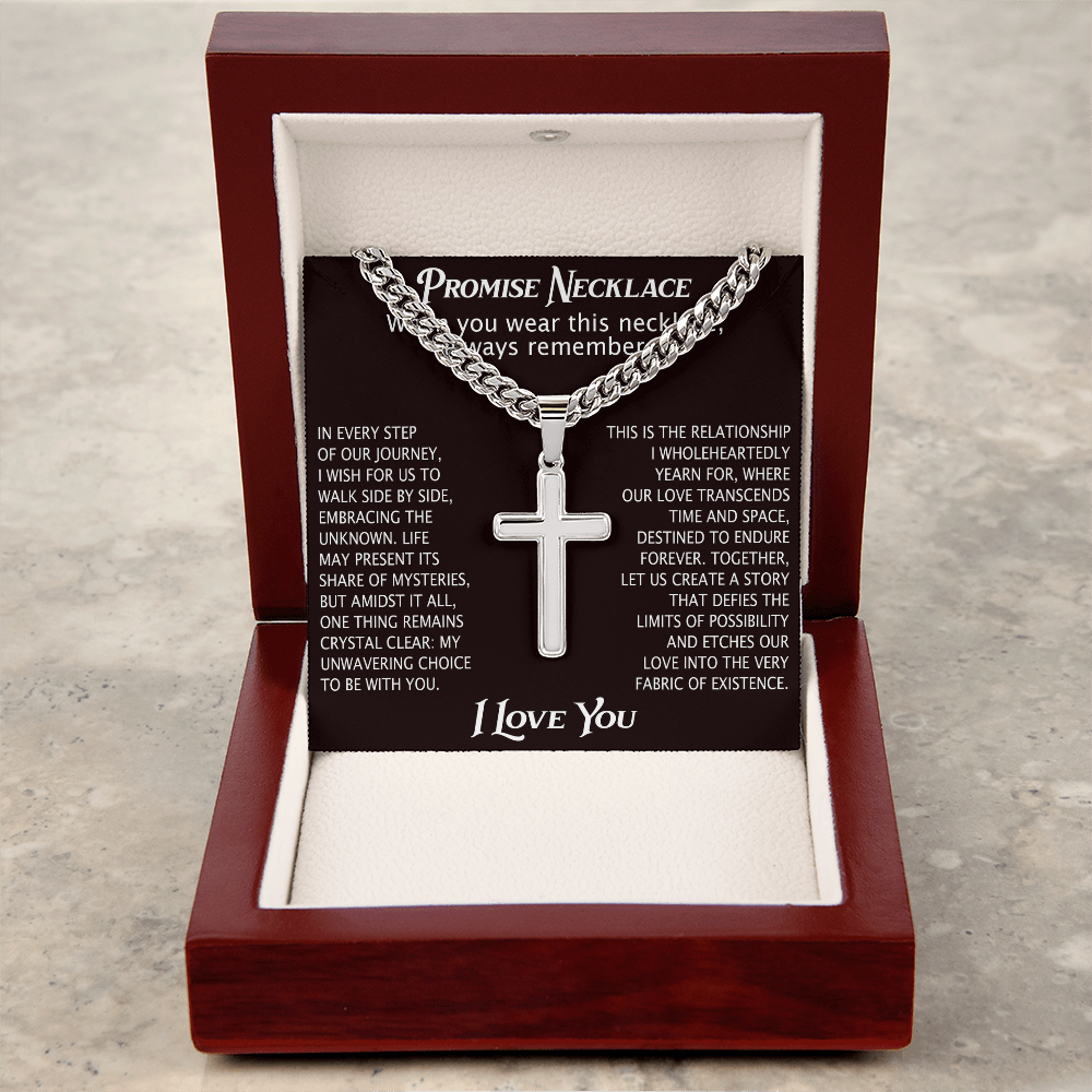 To My Man Artisan Cross with Cuban Link Chain for Him, Promise Necklace Gift For Boyfriend, Husband Christmas Gift For Him From Girlfriend Or Wife
