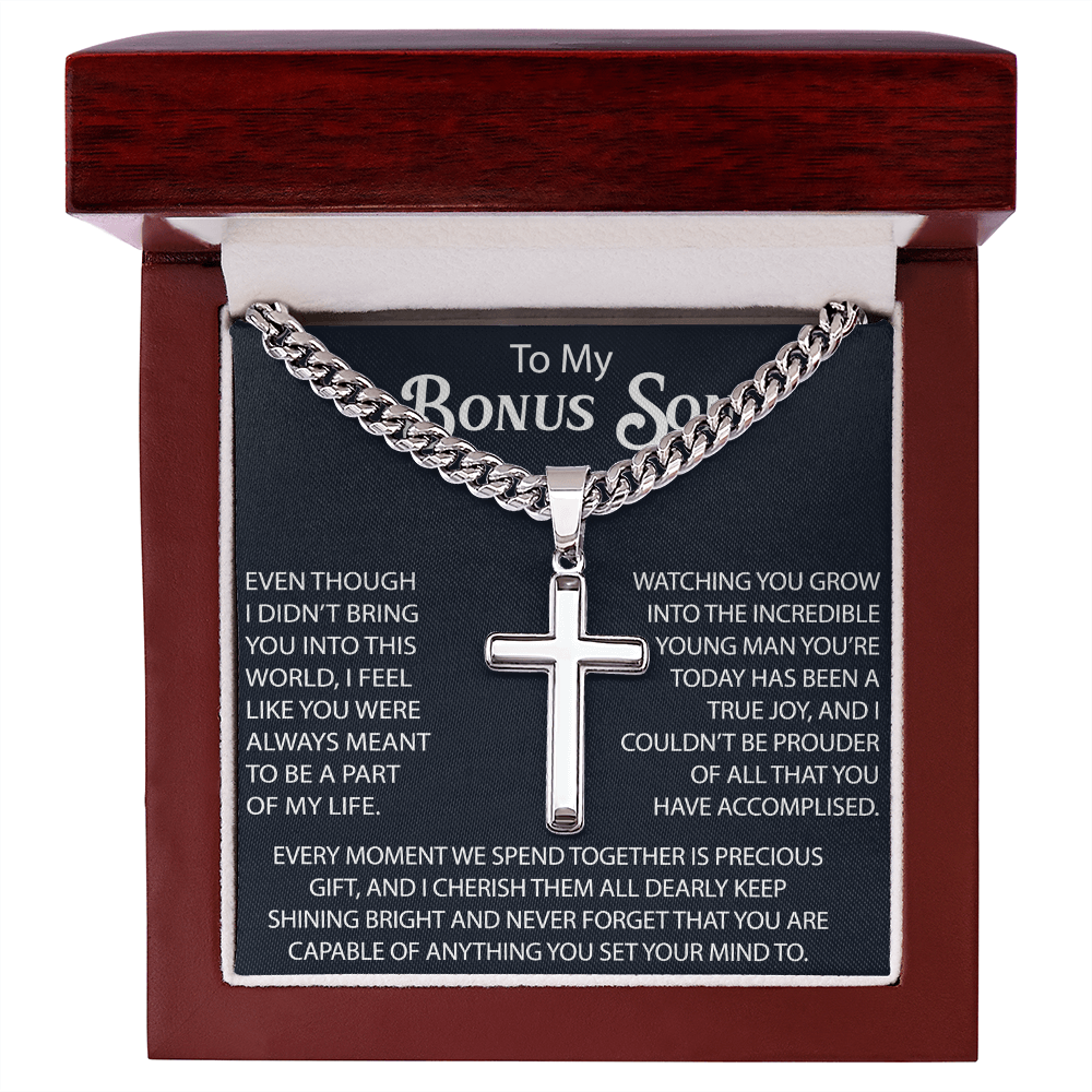 To My Son Artisan Cross with Cuban Link Chain Gift from Dad Father - Unique Present for Graduation, Birthday, Christmas or any Special Occasion.