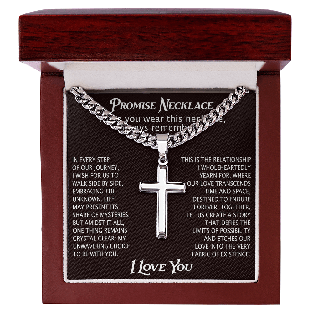 To My Man Artisan Cross with Cuban Link Chain for Him, Promise Necklace Gift For Boyfriend, Husband Christmas Gift For Him From Girlfriend Or Wife