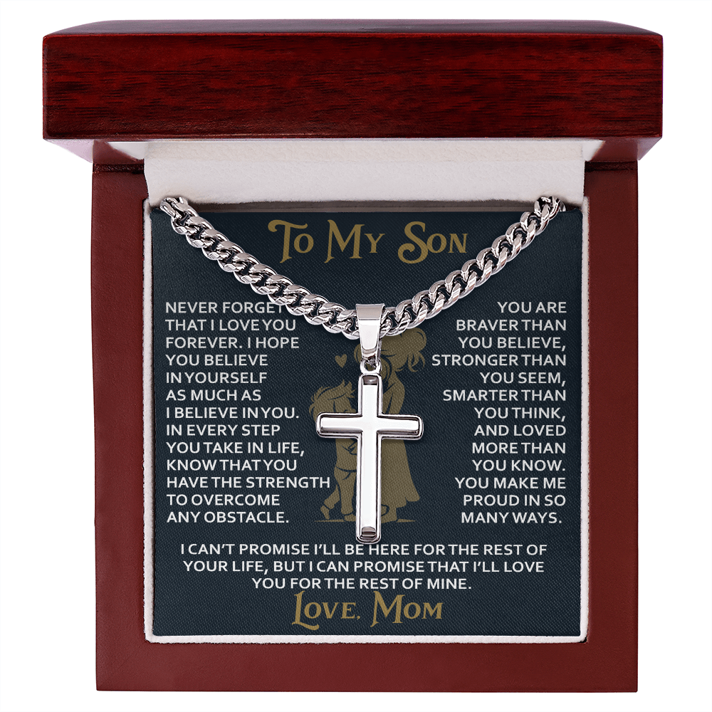 To My Daughter Gift From Mom Mama Mother - Artisan Cross with Cuban Link Chain for Birthday Christmas Back to School or Special Occasion