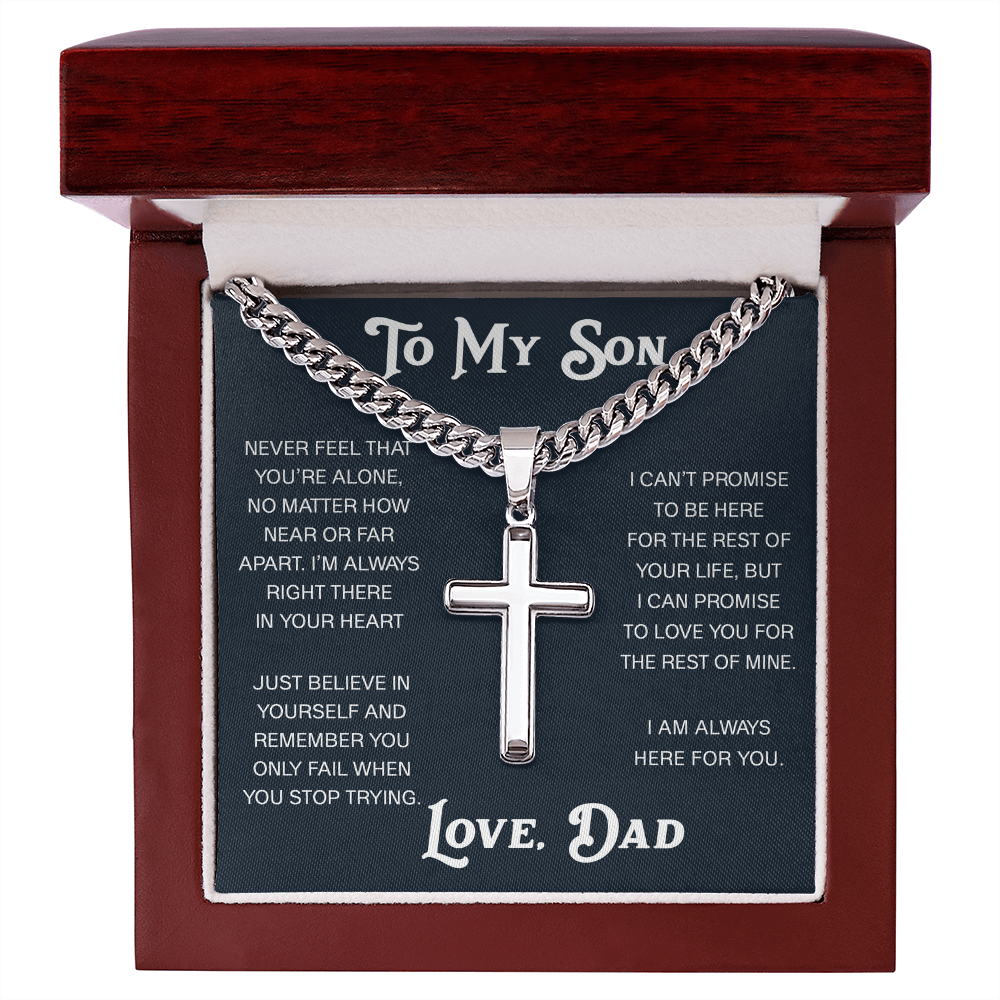 To My Son Artisan Cross with Cuban Link Chain - Christian Faith Gift From Dad Inspirational Jewelry