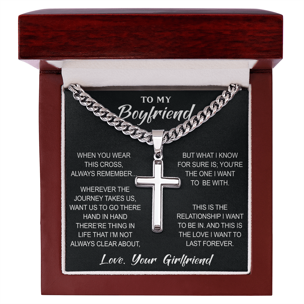 Artisan Cross with Cuban Link Chain for Boyfriend, Gift from Partner, Girlfriend, Soulmate -  Birthday, Valentine Present.