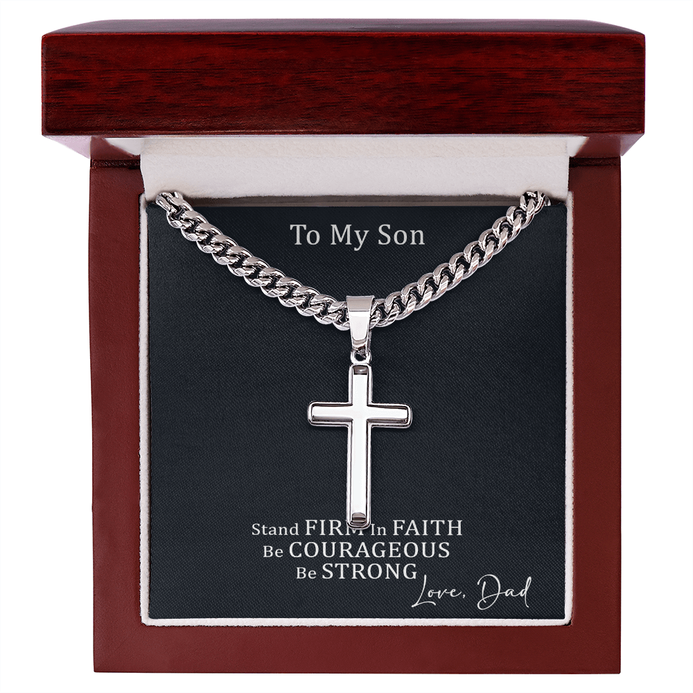 Cross Necklace with Cuban link Chain and Meaningful Keepsake Card - Ready To Give Gift In Box.