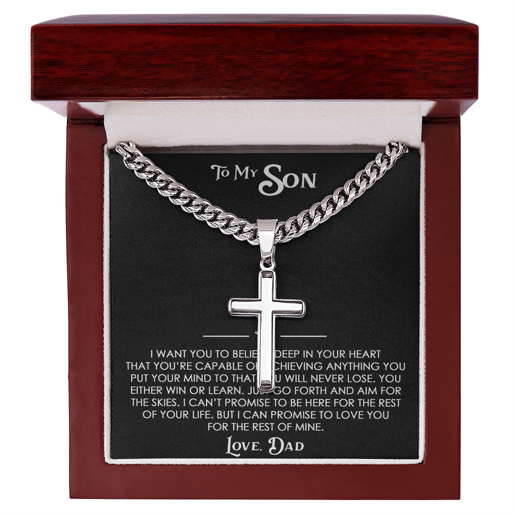 To My Son Gift From Dad - Artisan Cross with Cuban Link Chain For Children, Faith Gift for any Occasion