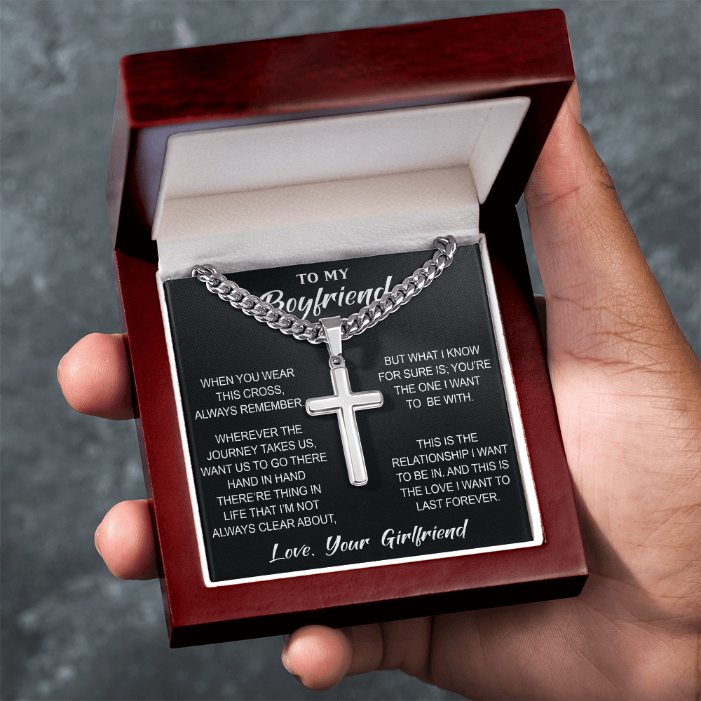 Artisan Cross with Cuban Link Chain for Boyfriend, Gift from Partner, Girlfriend, Soulmate -  Birthday, Valentine Present.