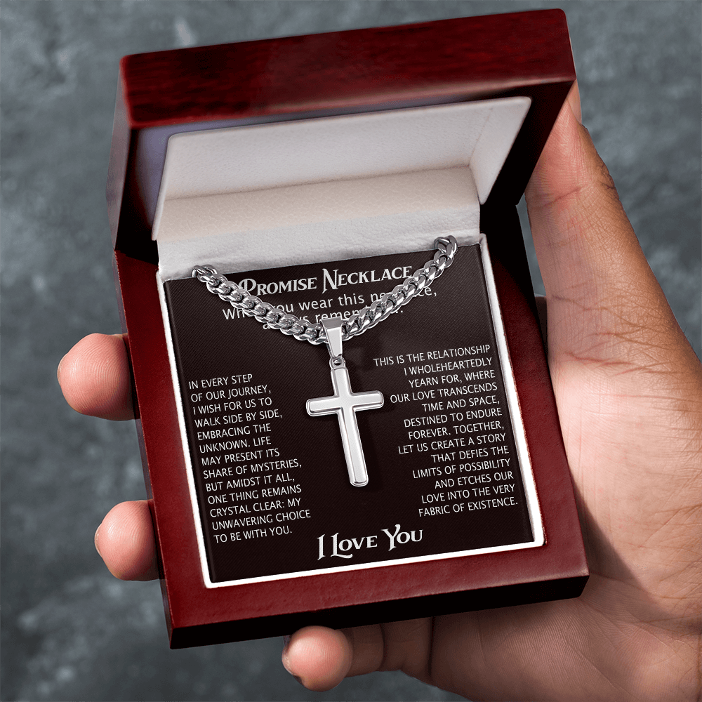 To My Man Artisan Cross with Cuban Link Chain for Him, Promise Necklace Gift For Boyfriend, Husband Christmas Gift For Him From Girlfriend Or Wife
