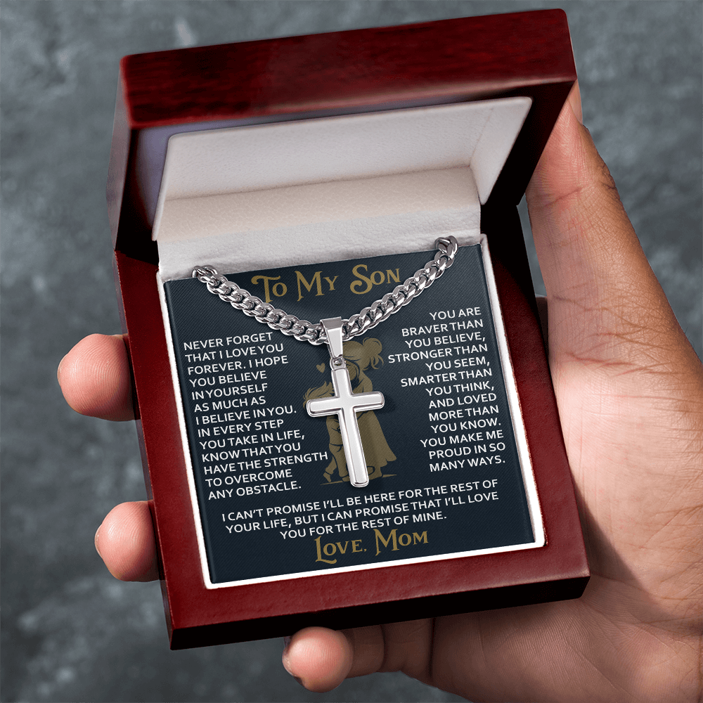 To My Daughter Gift From Mom Mama Mother - Artisan Cross with Cuban Link Chain for Birthday Christmas Back to School or Special Occasion