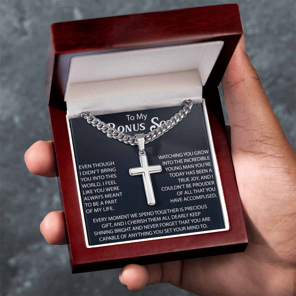 To My Son Artisan Cross with Cuban Link Chain Gift from Dad Father - Unique Present for Graduation, Birthday, Christmas or any Special Occasion.