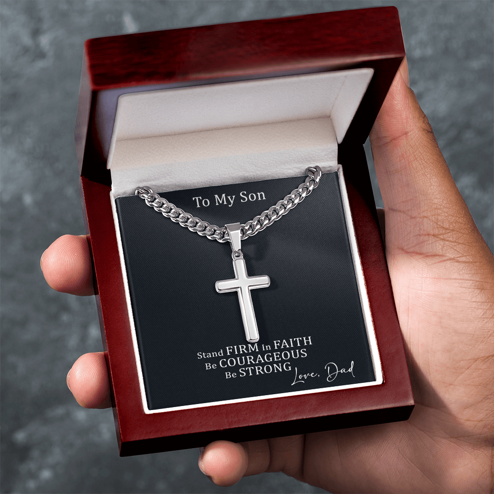 Cross Necklace with Cuban link Chain and Meaningful Keepsake Card - Ready To Give Gift In Box.