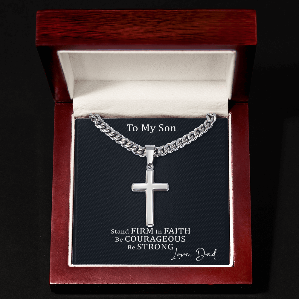 Cross Necklace with Cuban link Chain and Meaningful Keepsake Card - Ready To Give Gift In Box.