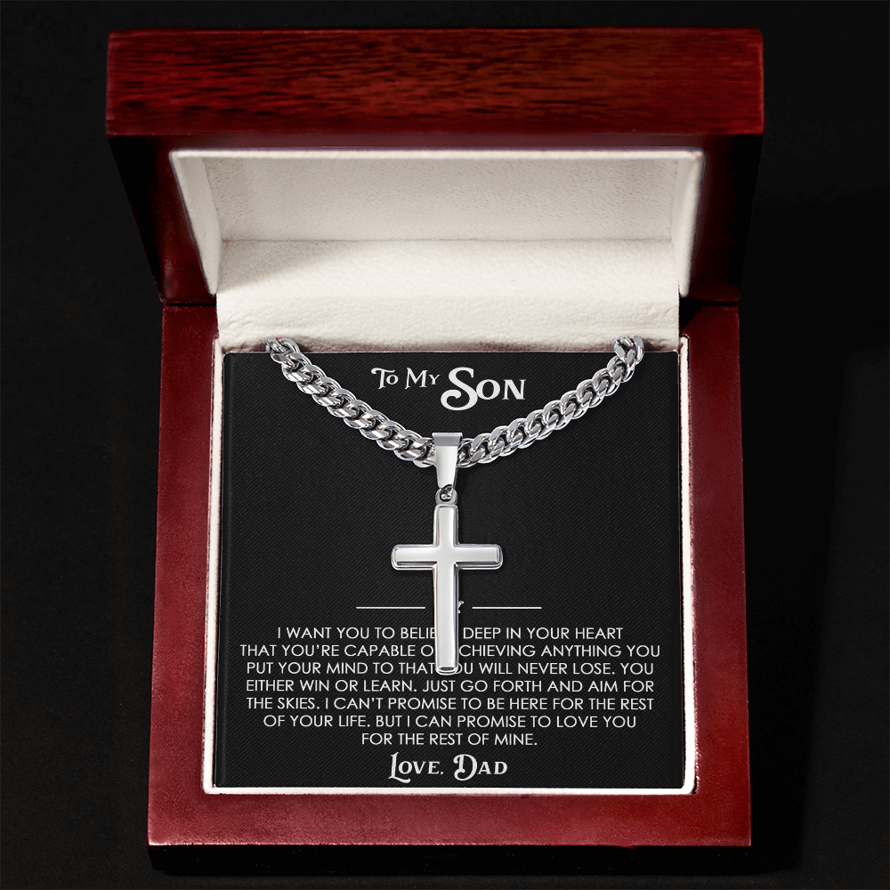 To My Son Gift From Dad - Artisan Cross with Cuban Link Chain For Children, Faith Gift for any Occasion
