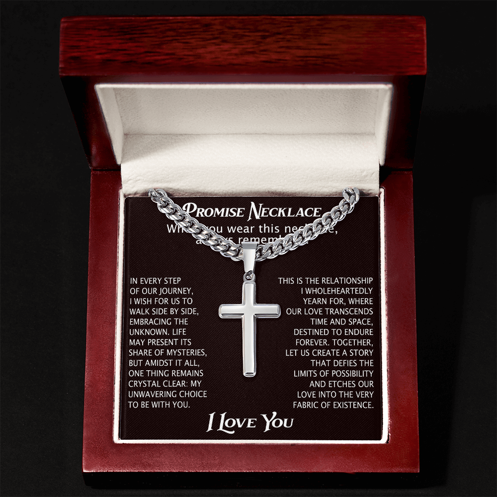 To My Man Artisan Cross with Cuban Link Chain for Him, Promise Necklace Gift For Boyfriend, Husband Christmas Gift For Him From Girlfriend Or Wife