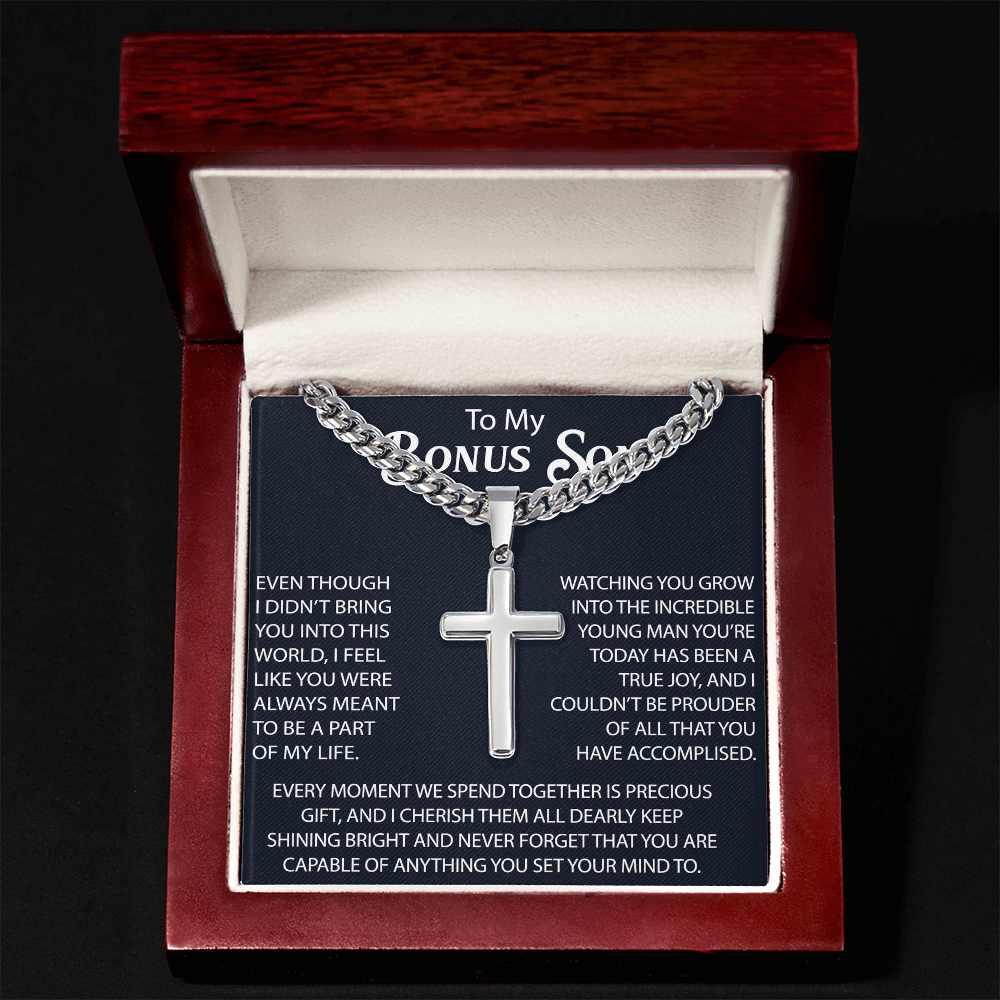 To My Son Artisan Cross with Cuban Link Chain Gift from Dad Father - Unique Present for Graduation, Birthday, Christmas or any Special Occasion.