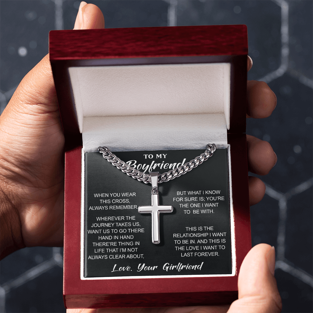 Artisan Cross with Cuban Link Chain for Boyfriend, Gift from Partner, Girlfriend, Soulmate -  Birthday, Valentine Present.