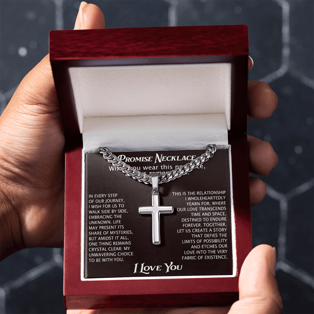 To My Man Artisan Cross with Cuban Link Chain for Him, Promise Necklace Gift For Boyfriend, Husband Christmas Gift For Him From Girlfriend Or Wife