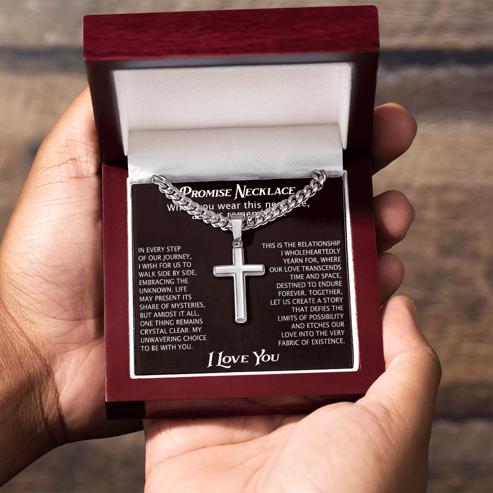 To My Man Artisan Cross with Cuban Link Chain for Him, Promise Necklace Gift For Boyfriend, Husband Christmas Gift For Him From Girlfriend Or Wife