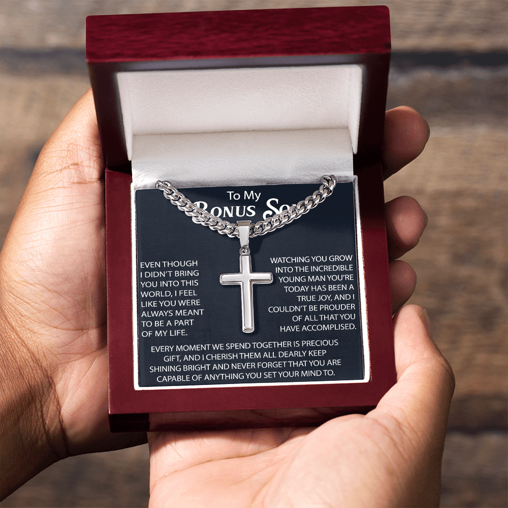 To My Son Artisan Cross with Cuban Link Chain Gift from Dad Father - Unique Present for Graduation, Birthday, Christmas or any Special Occasion.
