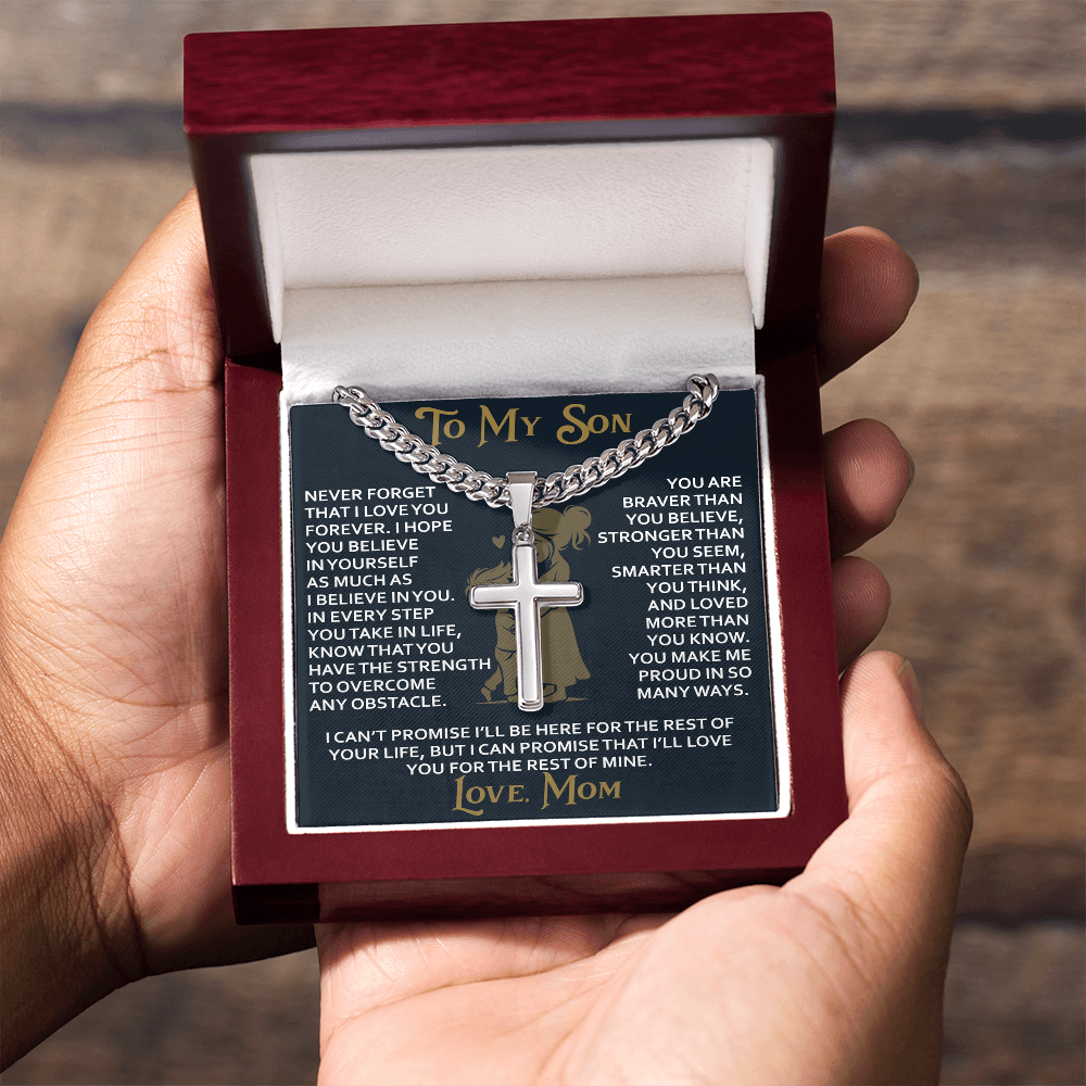 To My Daughter Gift From Mom Mama Mother - Artisan Cross with Cuban Link Chain for Birthday Christmas Back to School or Special Occasion