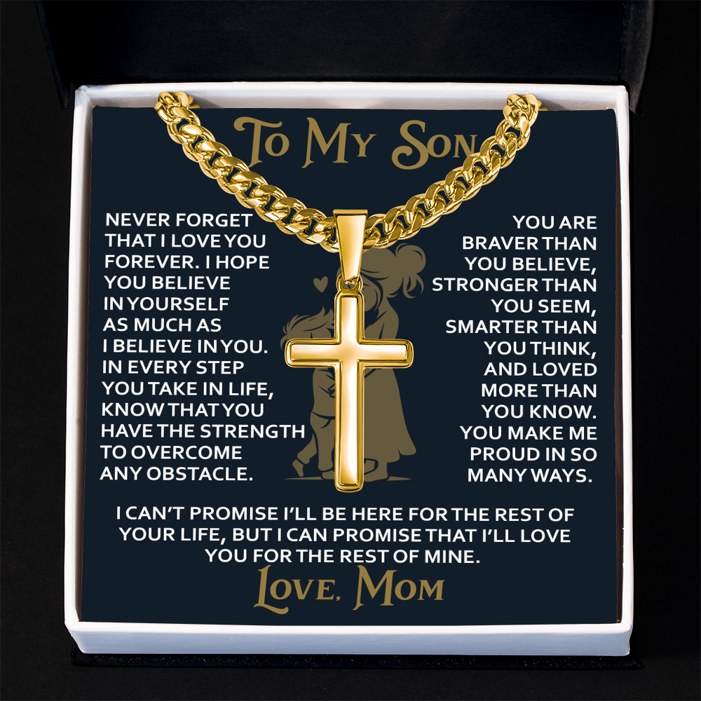 To My Daughter Gift From Mom Mama Mother - Artisan Cross with Cuban Link Chain for Birthday Christmas Back to School or Special Occasion