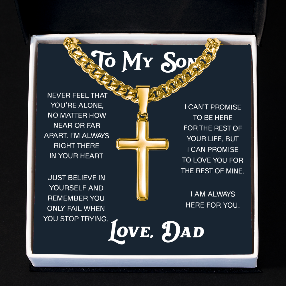 To My Son Artisan Cross with Cuban Link Chain - Christian Faith Gift From Dad Inspirational Jewelry