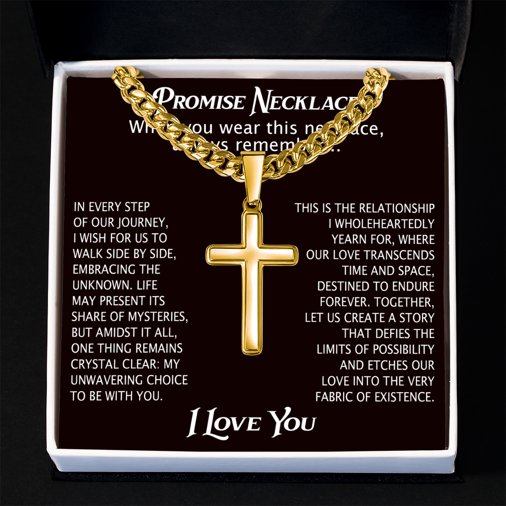 To My Man Artisan Cross with Cuban Link Chain for Him, Promise Necklace Gift For Boyfriend, Husband Christmas Gift For Him From Girlfriend Or Wife