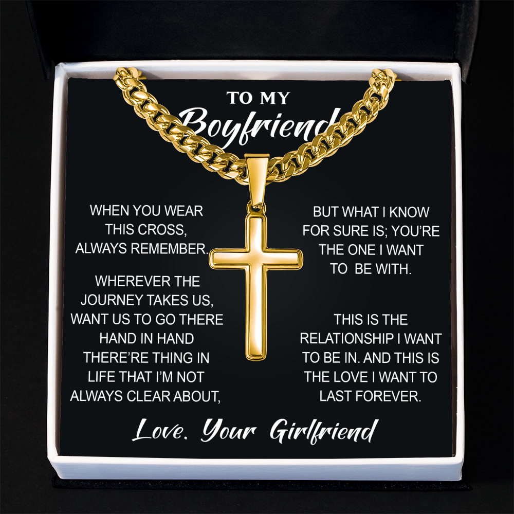 Artisan Cross with Cuban Link Chain for Boyfriend, Gift from Partner, Girlfriend, Soulmate -  Birthday, Valentine Present.