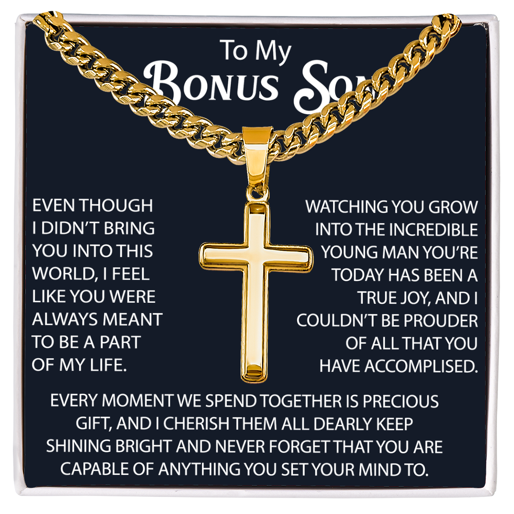 To My Son Artisan Cross with Cuban Link Chain Gift from Dad Father - Unique Present for Graduation, Birthday, Christmas or any Special Occasion.