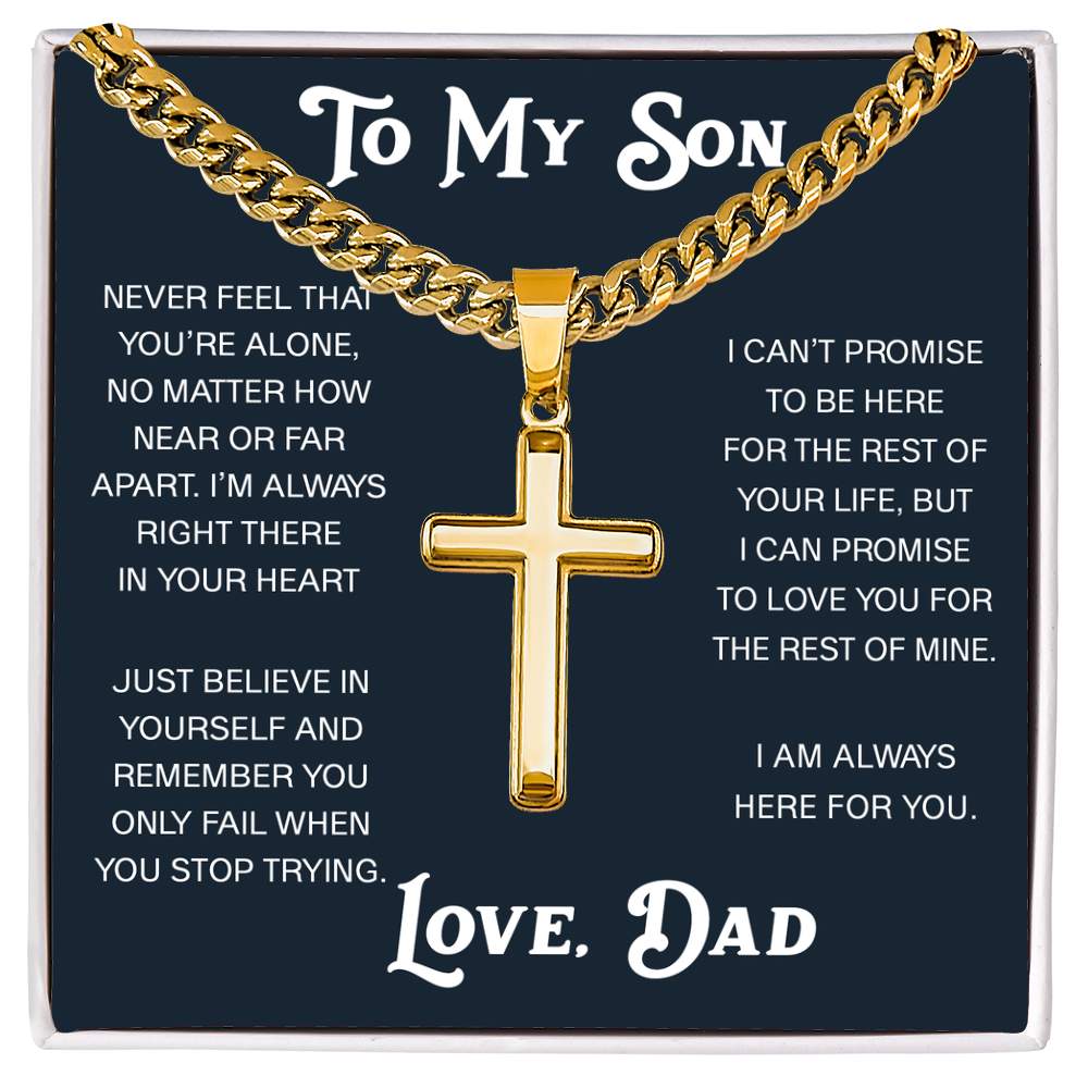 To My Son Artisan Cross with Cuban Link Chain - Christian Faith Gift From Dad Inspirational Jewelry