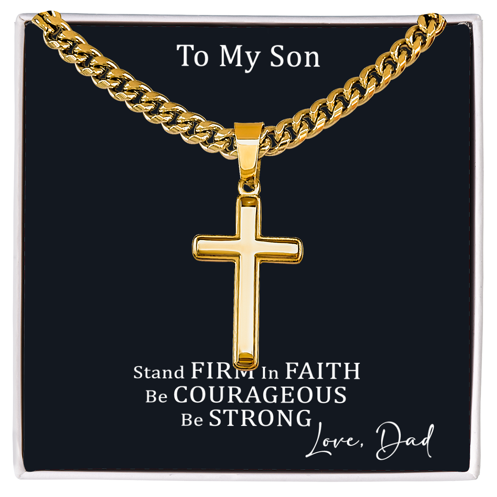 Cross Necklace with Cuban link Chain and Meaningful Keepsake Card - Ready To Give Gift In Box.
