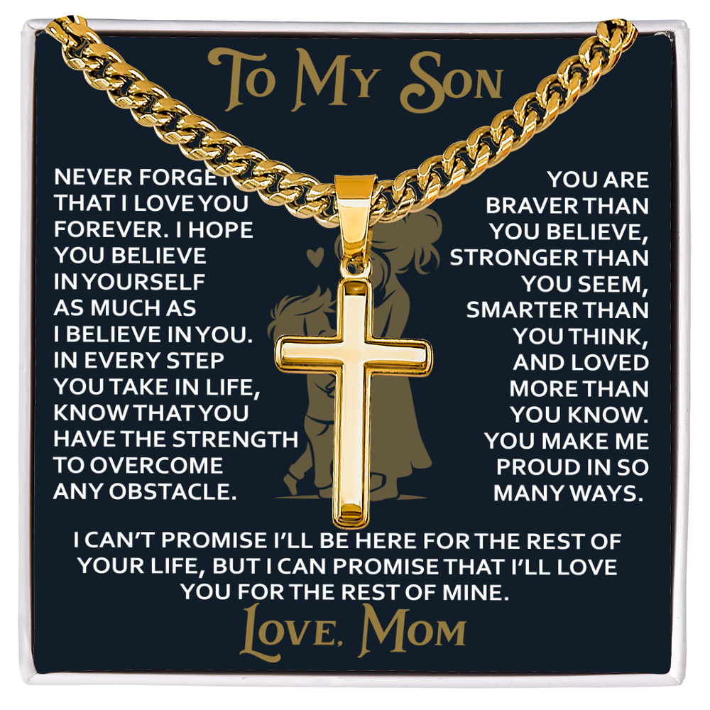 To My Daughter Gift From Mom Mama Mother - Artisan Cross with Cuban Link Chain for Birthday Christmas Back to School or Special Occasion