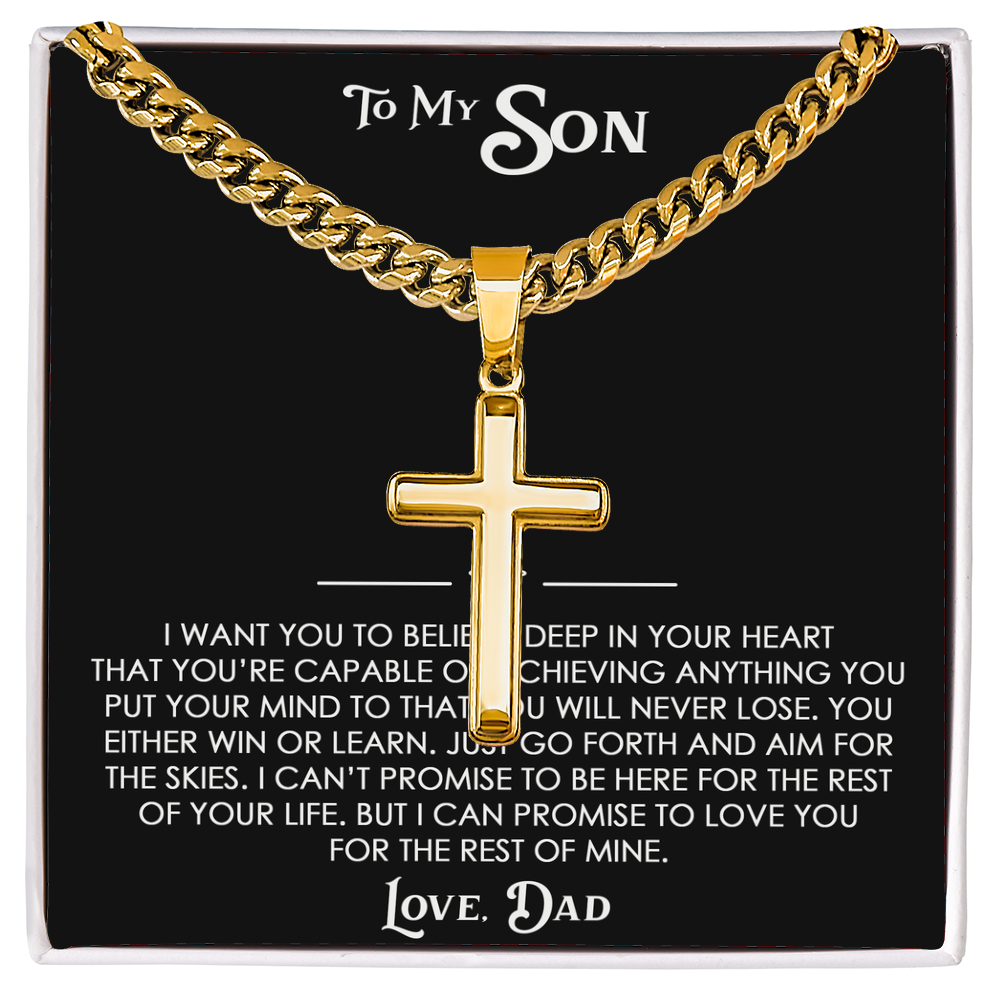 To My Son Gift From Dad - Artisan Cross with Cuban Link Chain For Children, Faith Gift for any Occasion