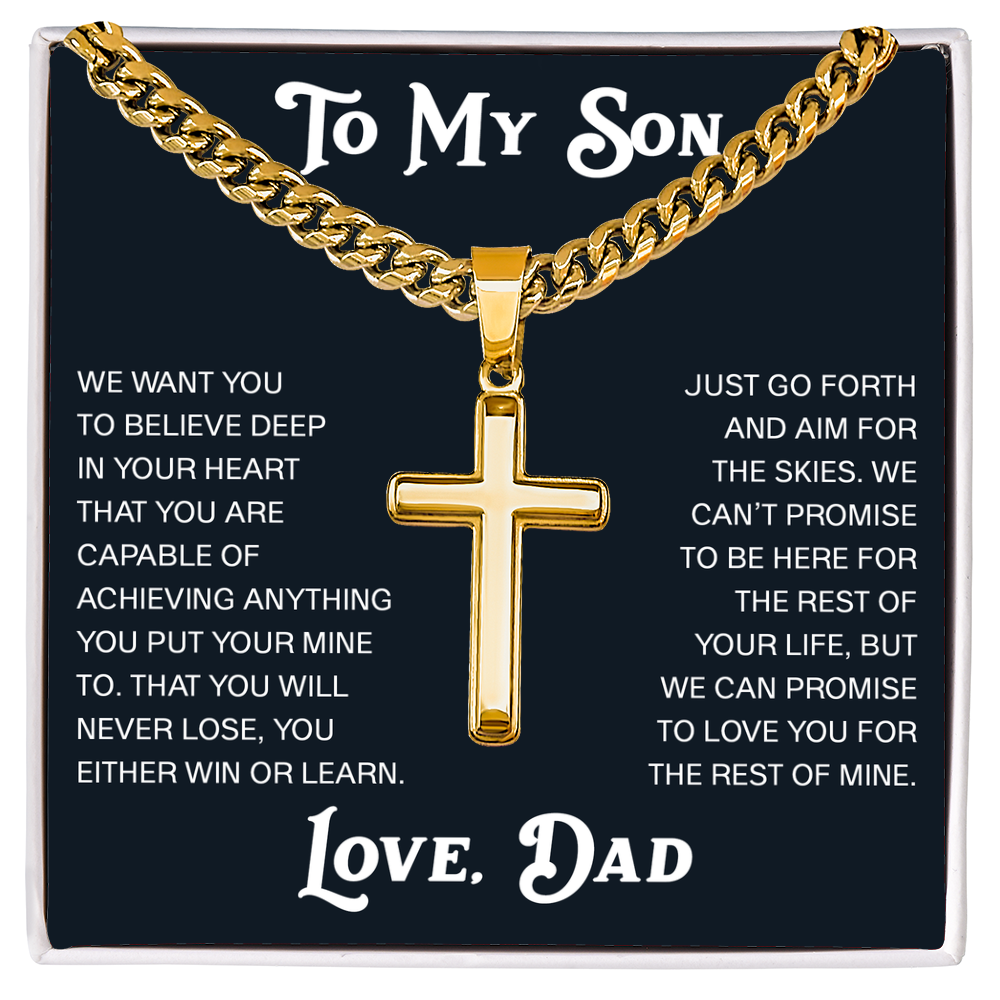 To My Son Artisan Cross with Cuban Link Chain Gift from Dad Father -  Unique Present for Graduation, Birthday, Christmas or any Special Occasion
