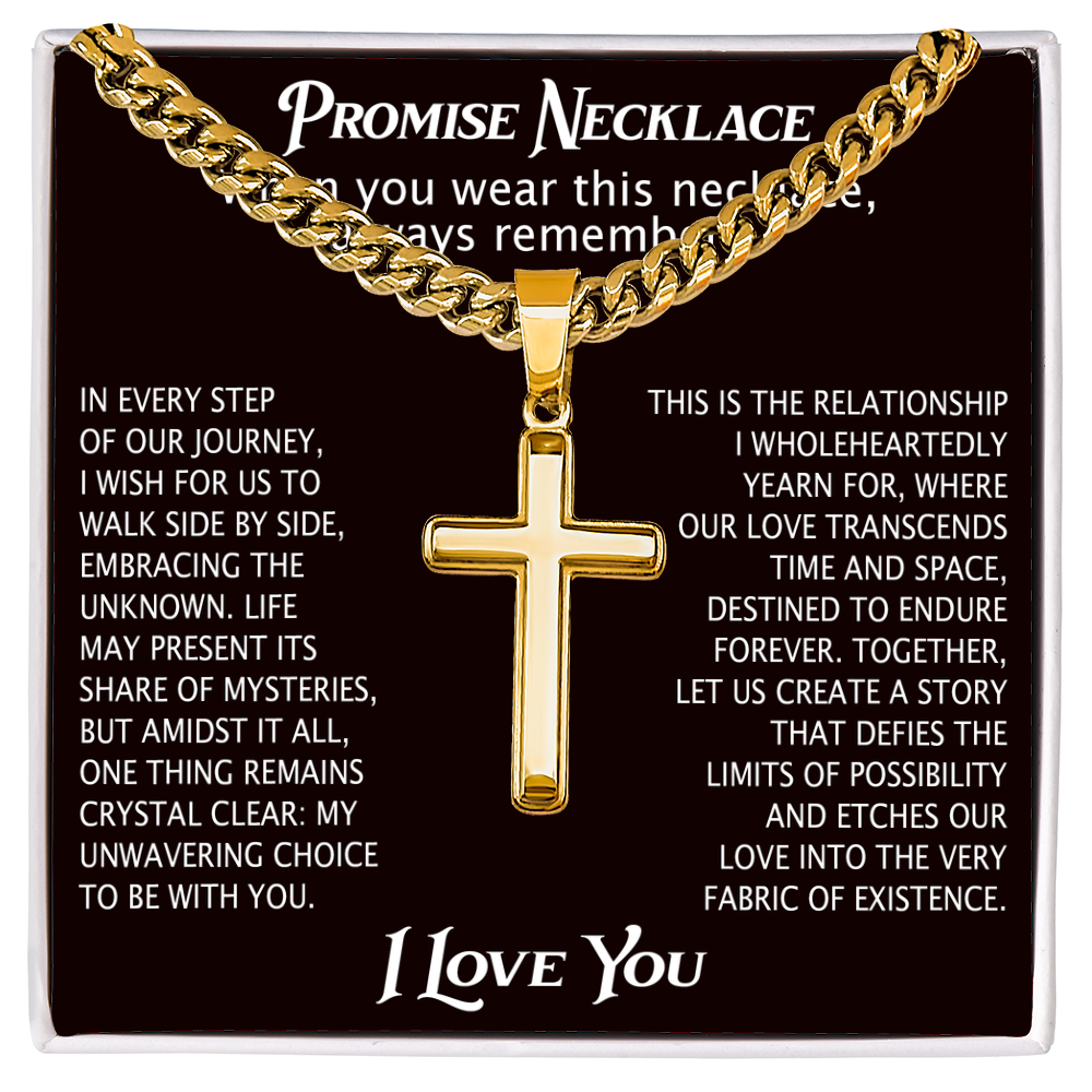 To My Man Artisan Cross with Cuban Link Chain for Him, Promise Necklace Gift For Boyfriend, Husband Christmas Gift For Him From Girlfriend Or Wife