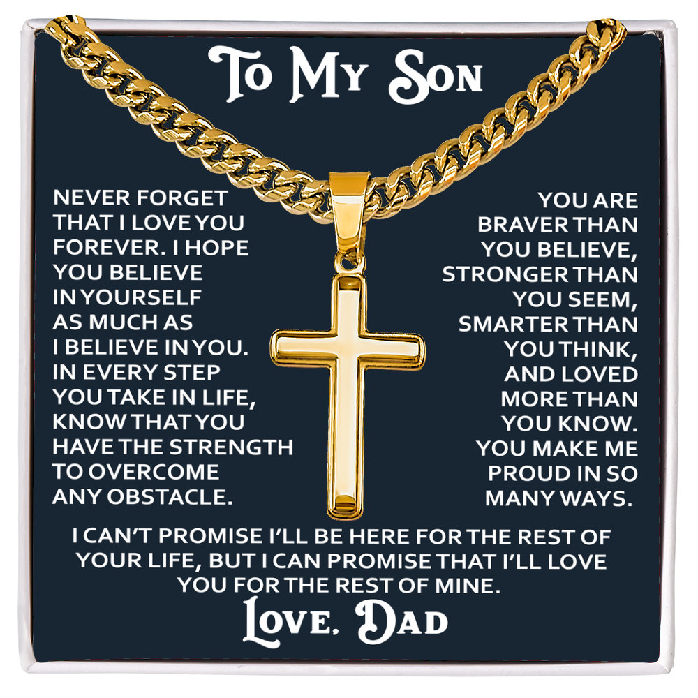 To My Son Artisan Cross with Cuban Link Chain - Birthday Gift from Dad Father Heartfelt Jewelry