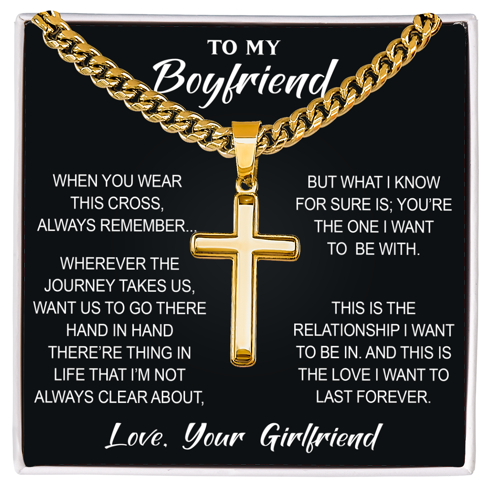 Artisan Cross with Cuban Link Chain for Boyfriend, Gift from Partner, Girlfriend, Soulmate -  Birthday, Valentine Present.