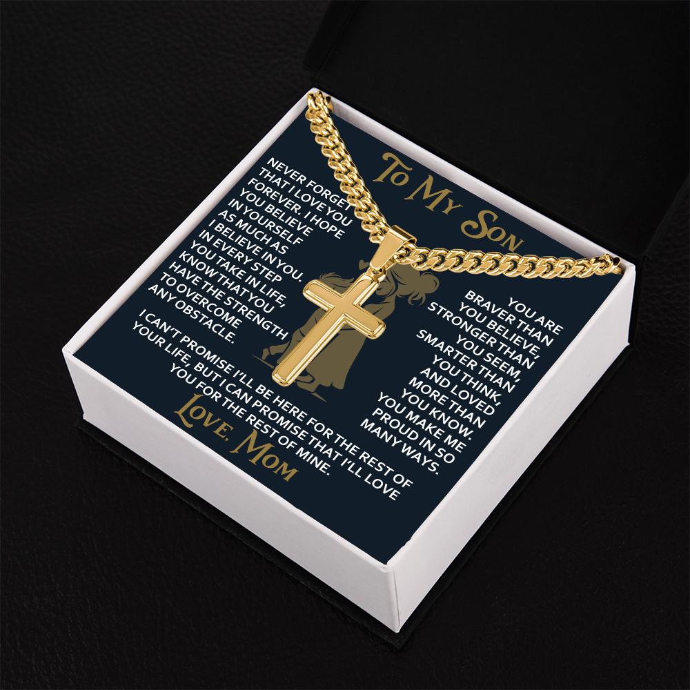 To My Daughter Gift From Mom Mama Mother - Artisan Cross with Cuban Link Chain for Birthday Christmas Back to School or Special Occasion