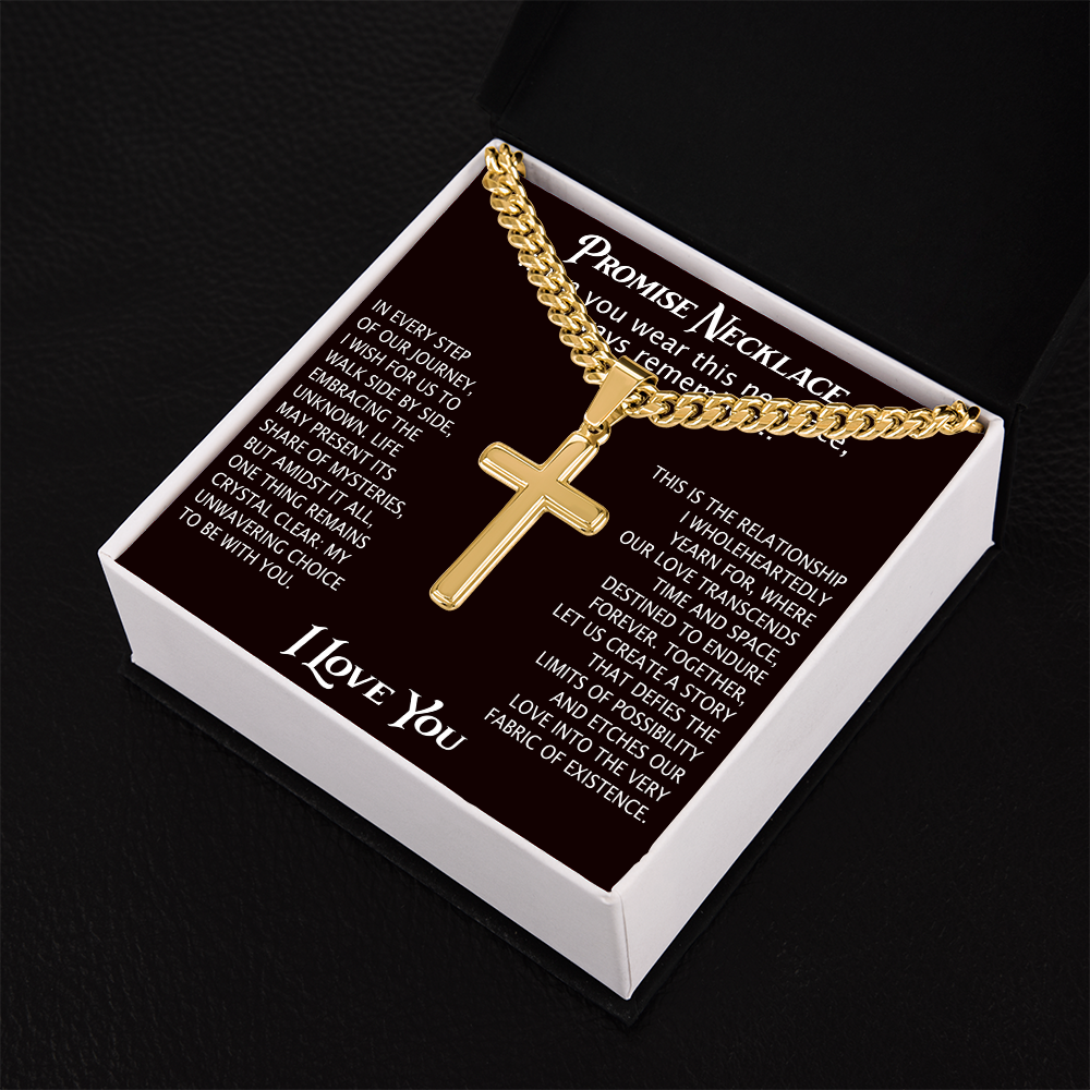 To My Man Artisan Cross with Cuban Link Chain for Him, Promise Necklace Gift For Boyfriend, Husband Christmas Gift For Him From Girlfriend Or Wife