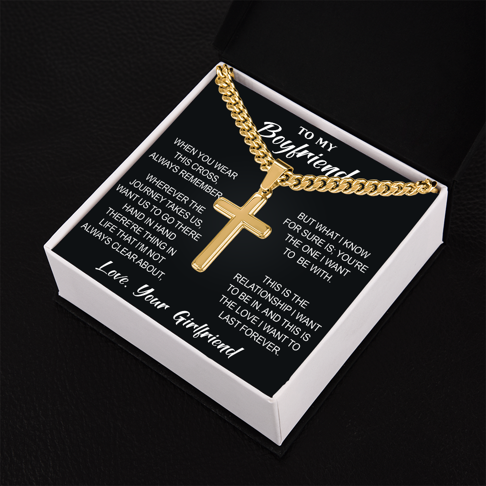 Artisan Cross with Cuban Link Chain for Boyfriend, Gift from Partner, Girlfriend, Soulmate -  Birthday, Valentine Present.
